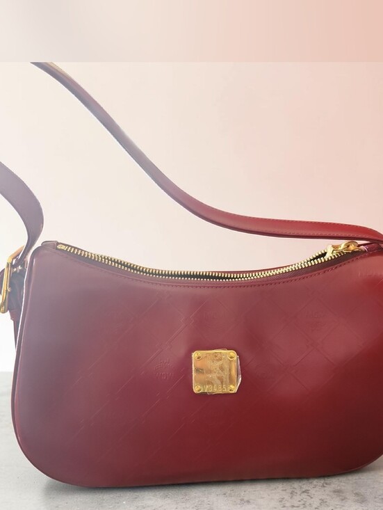 MCM Handbags - MCM Rare Red Shoulder Bag with Gold Accent